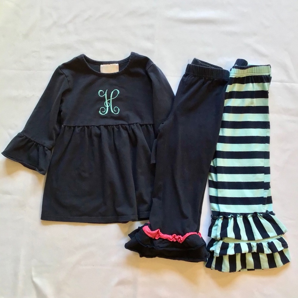 Southern Tots “H” ruffle top and flare pants set